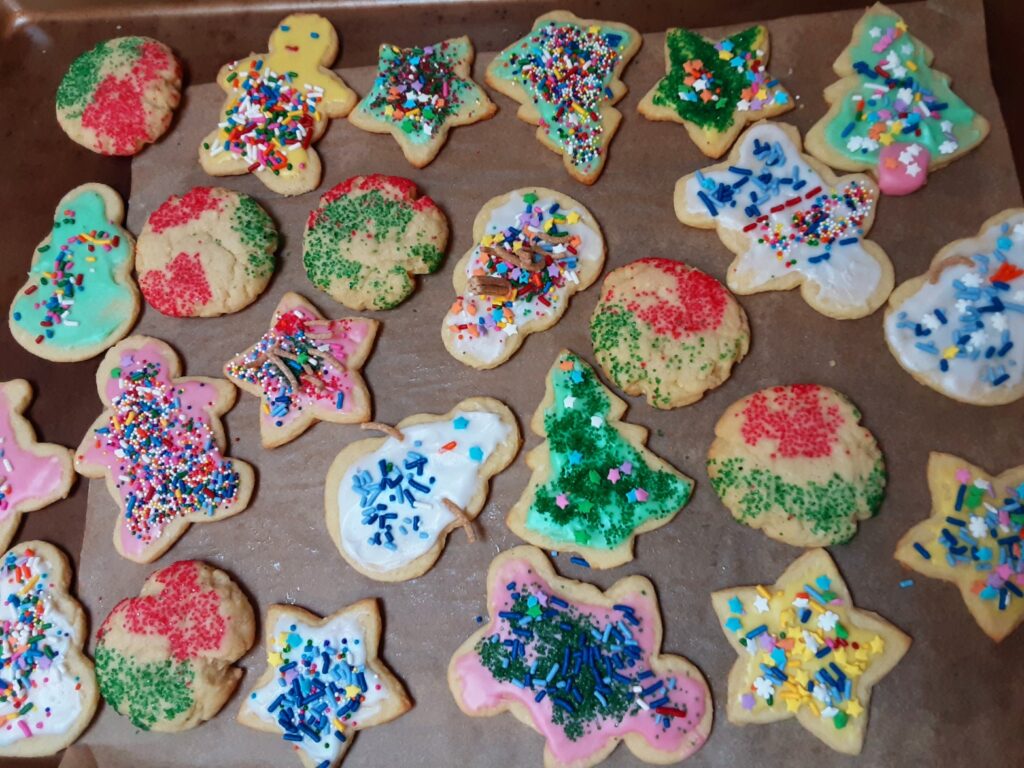 tray of colorful holiday cookies