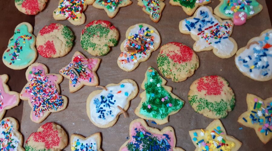 tray of colorful holiday cookies